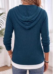 Peacock Blue Fake 2in1 Long Sleeve Hooded Sweater 2