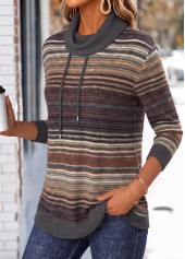 Dark Grey Multi Stripe Print Double Side Pockets Sweatshirt 3