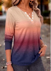 Multi Color Ombre Shirred Long Sleeve T Shirt | thumb picture 