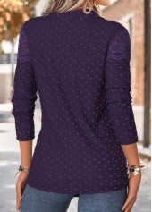 Purple Patchwork Long Sleeve Shirt Collar Blouse 2