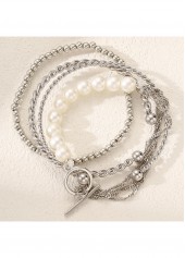 Silvery White Round Design Alloy Bracelets Set | thumb picture 