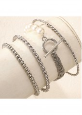 Silvery White Round Design Alloy Bracelets Set | thumb picture 