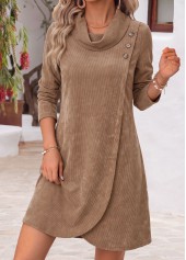 Dark Camel Short Tummy Coverage Long Sleeve Dress