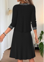 Black Two-piece Long Sleeve Round Neck Dress and Cardigan | thumb picture 