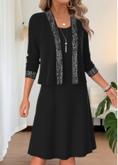 Black Two-piece Long Sleeve Round Neck Dress and Cardigan | thumb picture 
