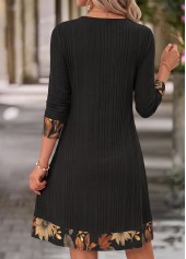 Black Leaf Print Short Patchwork Long Sleeve Dress | thumb picture 