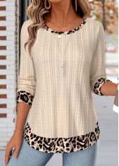 Skin Color Leopard Fake 2in1 Long Sleeve T Shirt