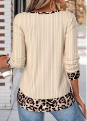 Skin Color Leopard Fake 2in1 Long Sleeve T Shirt 2