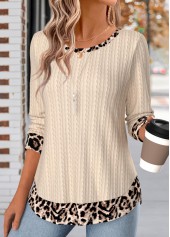 Skin Color Leopard Fake 2in1 Long Sleeve T Shirt 3