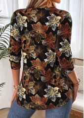 Black Floral Print Curved Hem Long Sleeve T Shirt 2