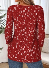 Wine Red Floral Print Tuck Stitch T Shirt 2