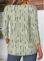 Sage Green Geometric Print Curved Hem T Shirt 2
