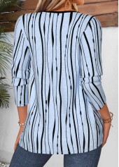 Light Blue Striped Curved Hem Long Sleeve T Shirt 2