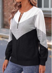 Black Geometric Print Patchwork Long Sleeve Sweater 3