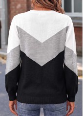 Black Geometric Print Patchwork Long Sleeve Sweater 2