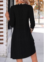 Black Leopard Short Patchwork Long Sleeve Split Neck Dress 2