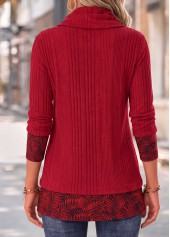 Red Leaf Print Fake 2in1 Long Sleeve Sweatshirt 2