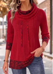Red Leaf Print Fake 2in1 Long Sleeve Sweatshirt 3