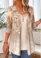 Light Coffee Ombre Long Sleeve Fake Two Piece Twinset 3