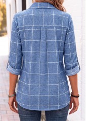 Denim Blue Plaid Tummy Coverage 3/4 Sleeve Shirt 2