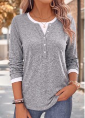 Light Grey Marl Fake 2in1 Long Sleeve T Shirt