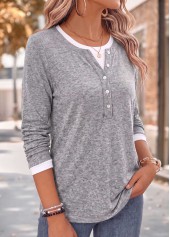 Light Grey Marl Fake 2in1 Long Sleeve T Shirt 3