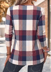 Multi Color Plaid Tuck Stitch Long Sleeve Blouse 2