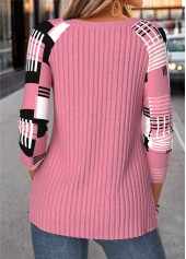 Pink Geometric Print Button Long Sleeve T Shirt 2