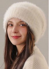 Beige Color Stretch Detail Knit Beanie