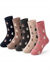 Multi Color Cat Design Mid Calf Socks