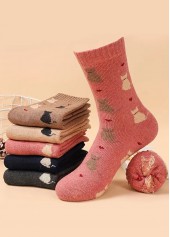 Multi Color Cat Design Mid Calf Socks 2