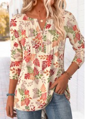 Green Tummy Coverage Leaf Print T Shirt