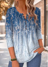 Dark Blue Ombre Tuck Stitch Long Sleeve T Shirt 3