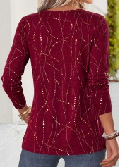 Red Geometric Print Curved Hem Long Sleeve T Shirt 2