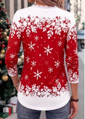 Christmas Red Snowman Print Patchwork Long Sleeve T Shirt 2