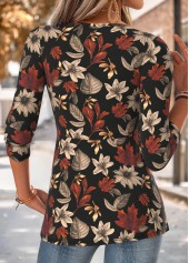 Multi Color Floral Print Patchwork Long Sleeve T Shirt 2