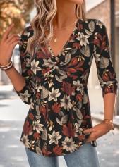 Multi Color Floral Print Patchwork Long Sleeve T Shirt 3