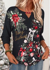 Christmas Black Beaded Long Sleeve Round Neck T Shirt 3