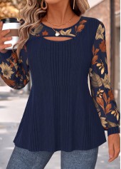 Navy Floral Print Layered Long Sleeve T Shirt