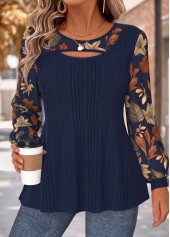 Navy Floral Print Layered Long Sleeve T Shirt 3