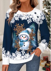 Navy Snowman Print Tummy Coverage Long Sleeve Sweatshirt