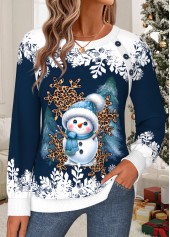 Navy Snowman Print Tummy Coverage Long Sleeve Sweatshirt 3