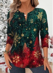 Christmas Multi Color Tuck Stitch Long Sleeve T Shirt