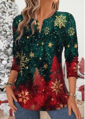 Christmas Multi Color Tuck Stitch Long Sleeve T Shirt 3