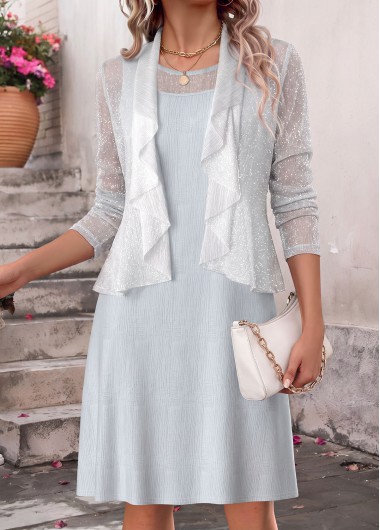 women clothes image of Light Grey Tummy Coverage 3/4 Sleeve Dress and Cardigan
