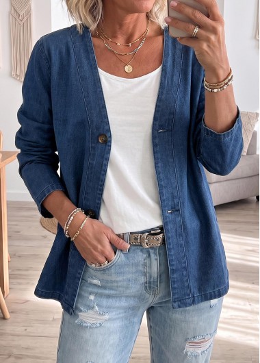 women clothes image of Blue Tummy Coverage Long Sleeve V Neck Coat