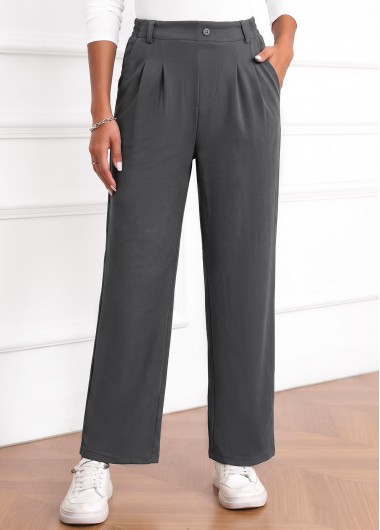 women clothes image of Dark Grey Straight Leg Button Fly High Waisted Pants