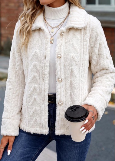 women clothes image of White Tummy Coverage Long Sleeve Turn Down Collar Coat