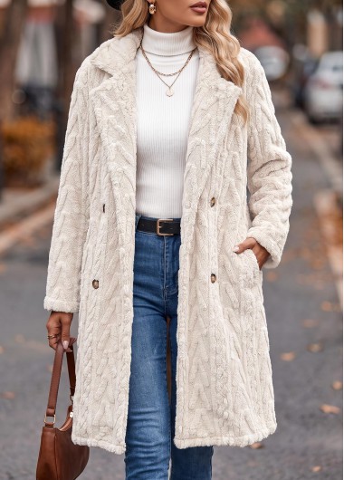 women clothes image of Beige Tummy Coverage Long Sleeve Lapel Coat