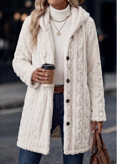 women clothes image of Beige Tummy Coverage Long Sleeve Hooded Coat
